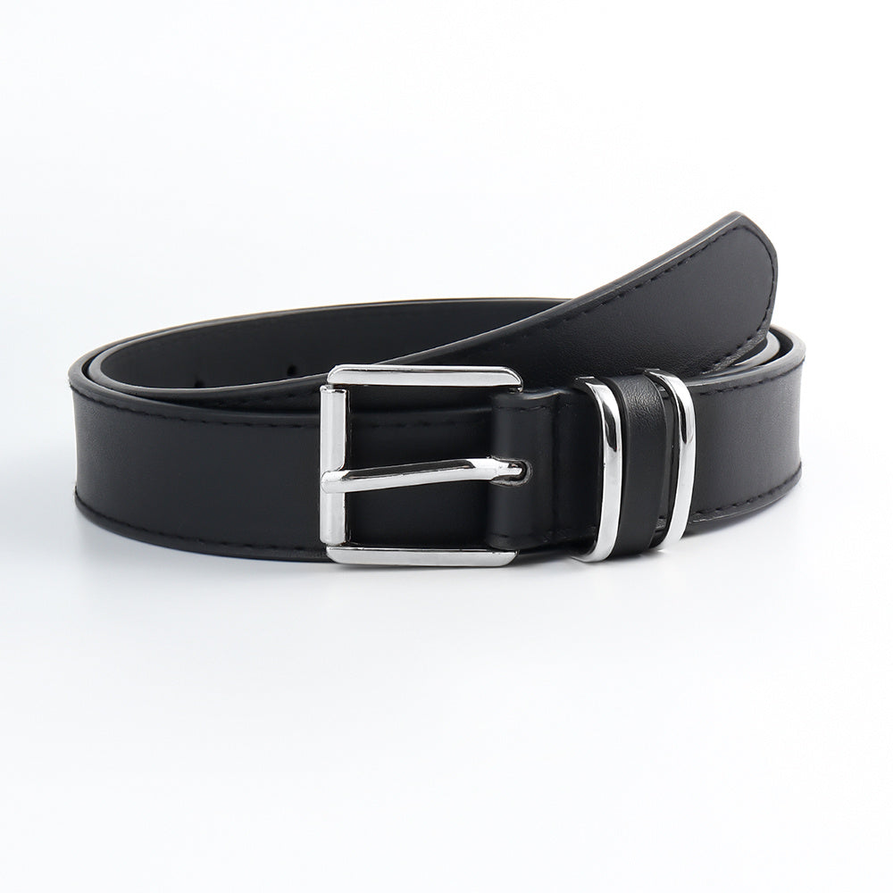 Men's And Women's Belts Simple Casual Retro Belt Metal Square Silver Button-head Fashion Collocation