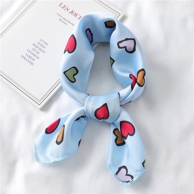 Lovely Heart Print Small Silk Scarf for Hair Tie Women Square Neck Scarves Foulard Female Bag Skinny Band Neckerchief Bandana