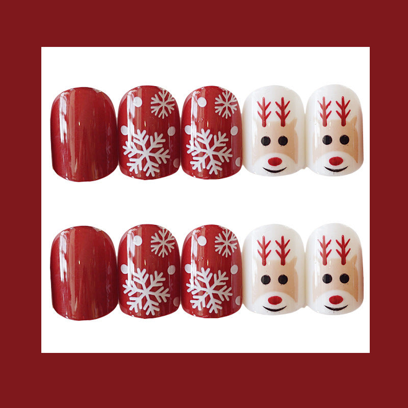 Artificial Christmas Snowflake Elk Cartoon Design Fake Nails Manicure