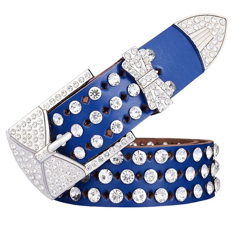 Women's Leather Hollow Leather Belt With Rhinestones And Butterfly Pin Buckle