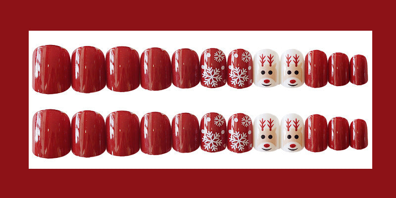 Artificial Christmas Snowflake Elk Cartoon Design Fake Nails Manicure