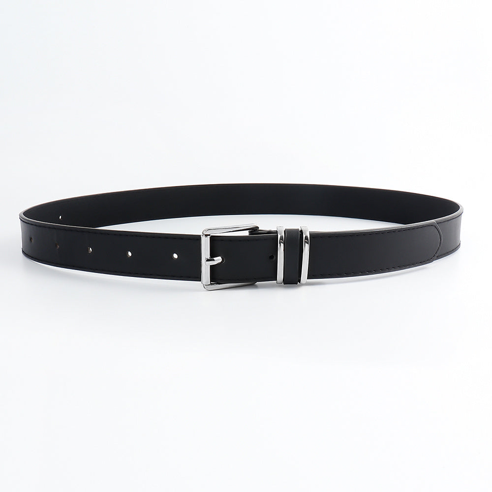 Men's And Women's Belts Simple Casual Retro Belt Metal Square Silver Button-head Fashion Collocation