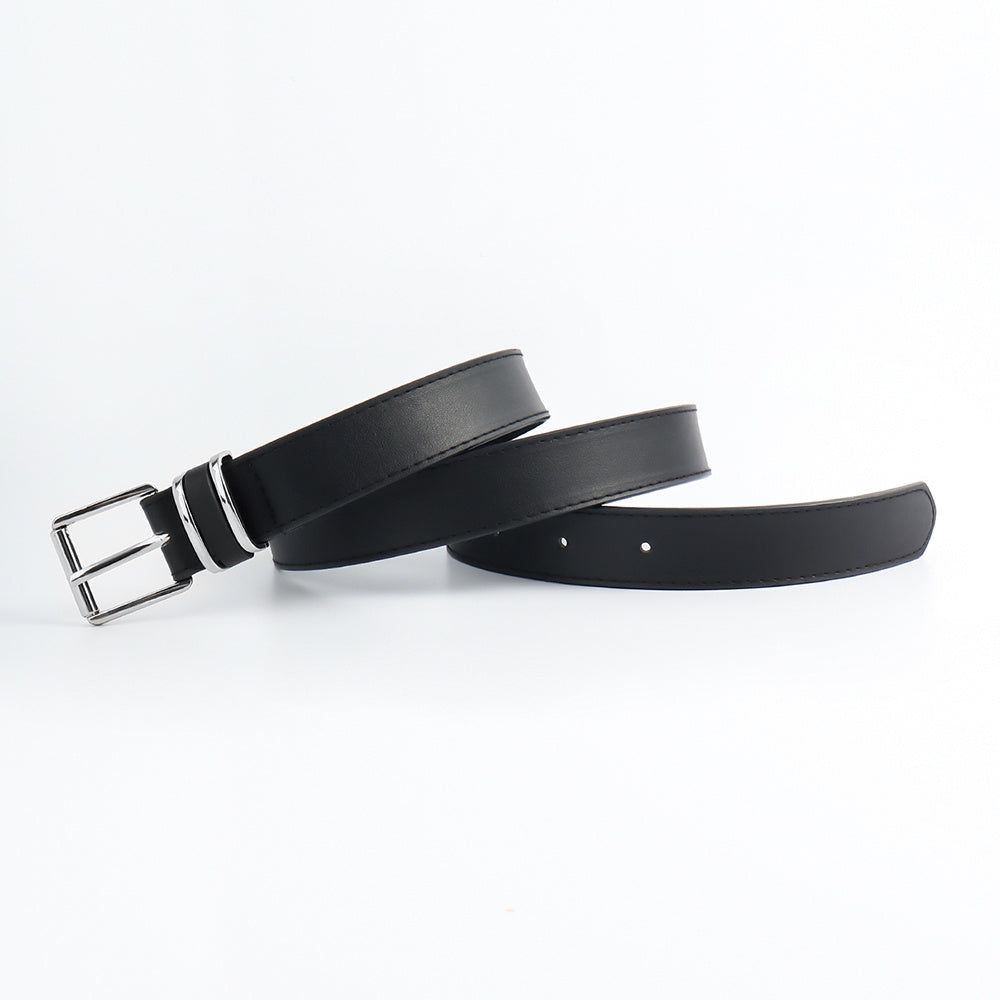 Men's And Women's Belts Simple Casual Retro Belt Metal Square Silver Button-head Fashion Collocation