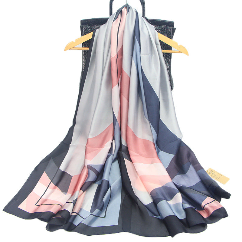 Imitated Silk Scarves Geometric Printed Shawl For Women