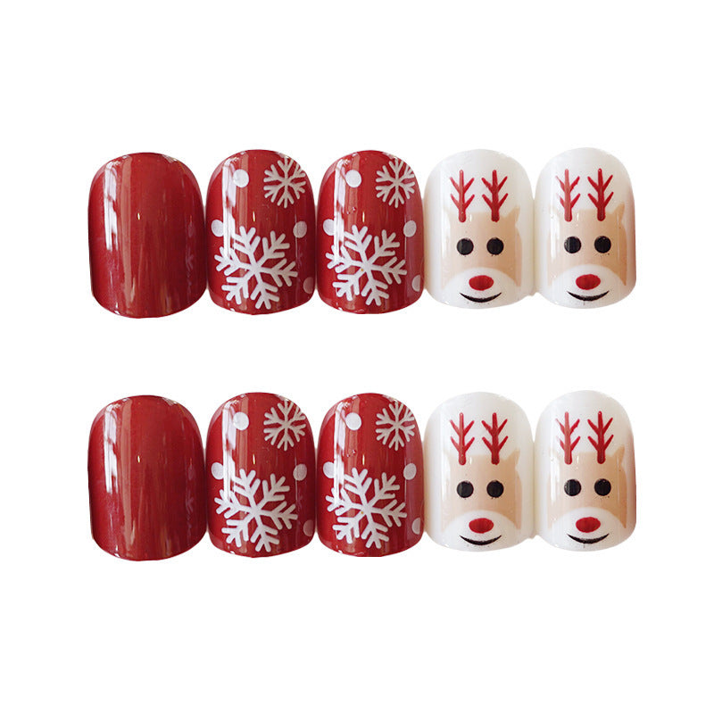 Artificial Christmas Snowflake Elk Cartoon Design Fake Nails Manicure