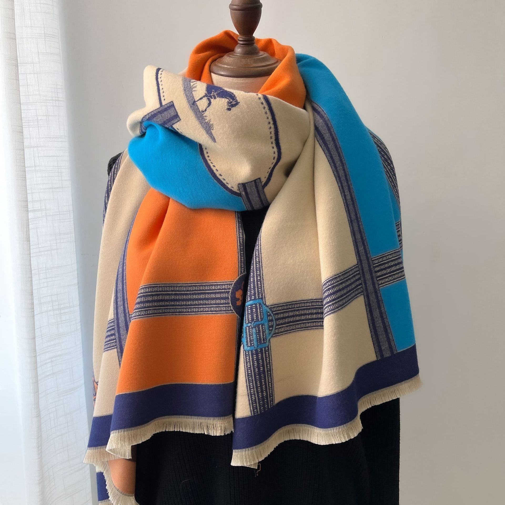 Color Blocking And Matching Cashmere Scarves For Women